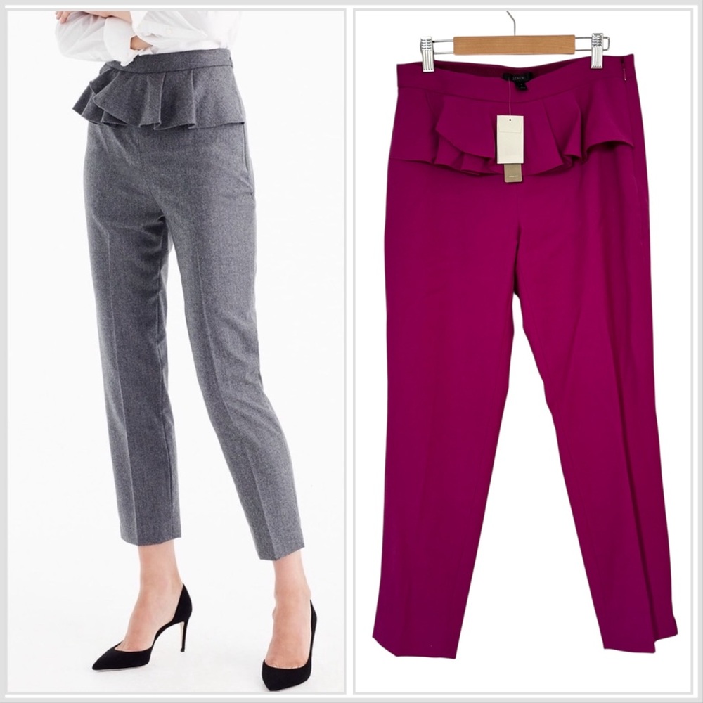 J. Crew Pink Wool Blend Ruffle Waist Slim Trouser Pants Size 2 NEW